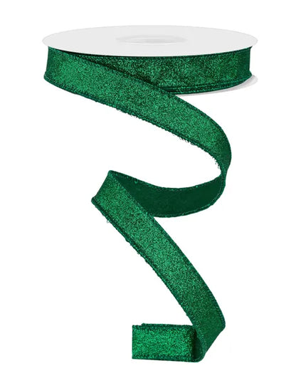 5/8 Inch By 10 Yard Emerald Green Shimmer Glitter Ribbon