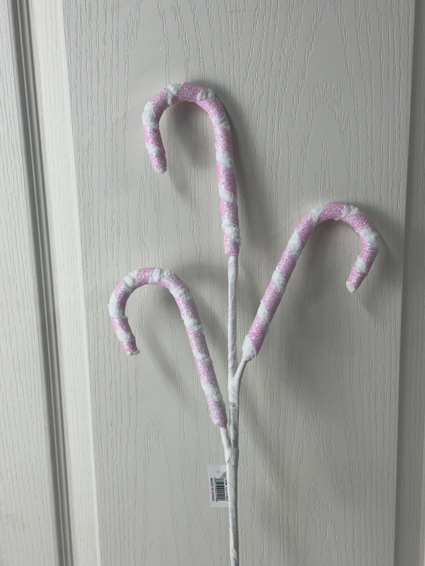 26 Inch Pink And White Glitter Candy Cane Spray