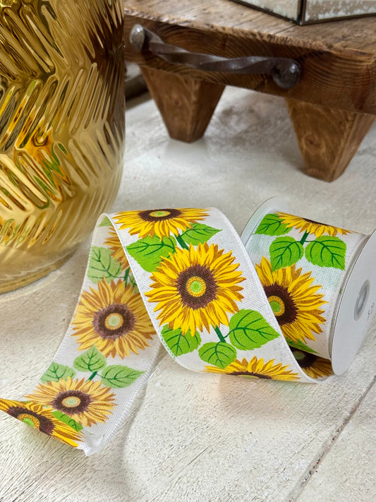 2.5 Inch By 10 Yard Yellow Linen Sunflower Ribbon
