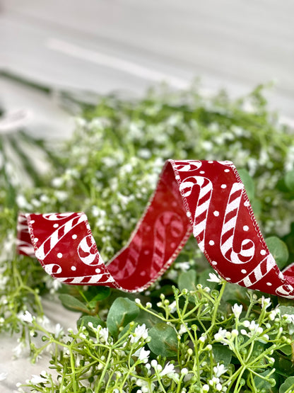1.5 Inch By 10 Yard Red And White Candy Cane Ribbon