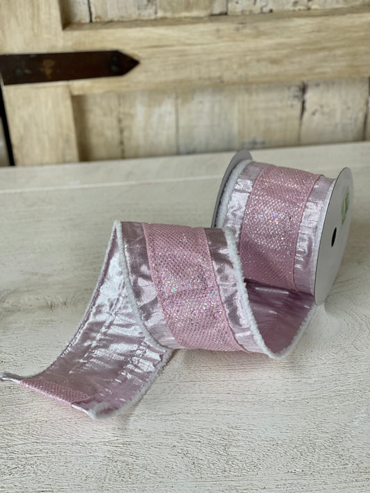 4 Inch By 10 Yard Baby Pink Metallic With Snowdrift Edges Ribbon
