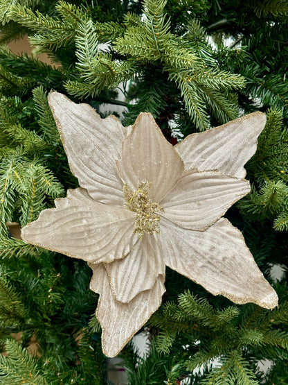 15.5 Inch Champagne Textured Poinsettia Stem