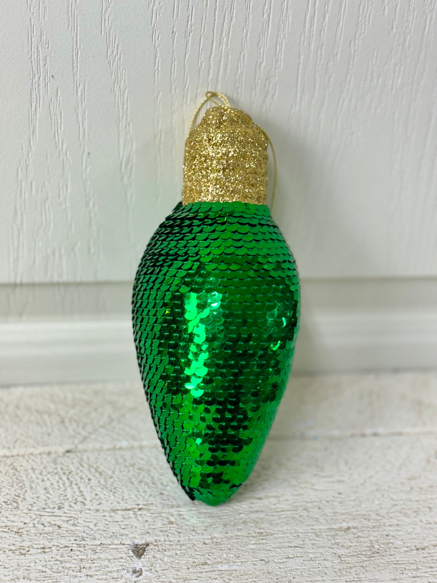 7 Inch Green Snazzy Sequin Light Bulb Ornament