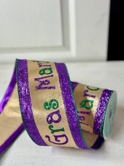 4 Inch By 10 Yard Mardi Gras Glitter Ribbon