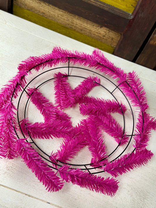 15 Inch Wire, 25 Inch Oad Hot Pink Work Wreath