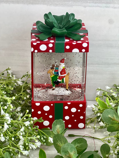 Santa Reindeer Gift Box Snow Globe