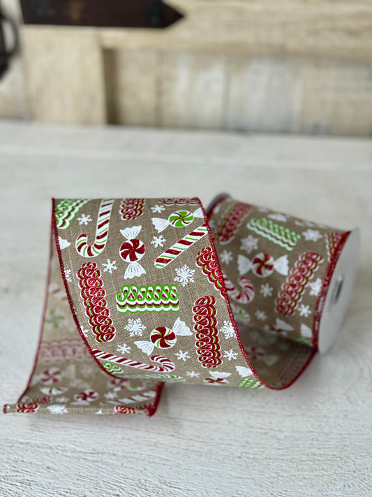 4 Inch By 10 Yard Candy And Snowflake Ribbon