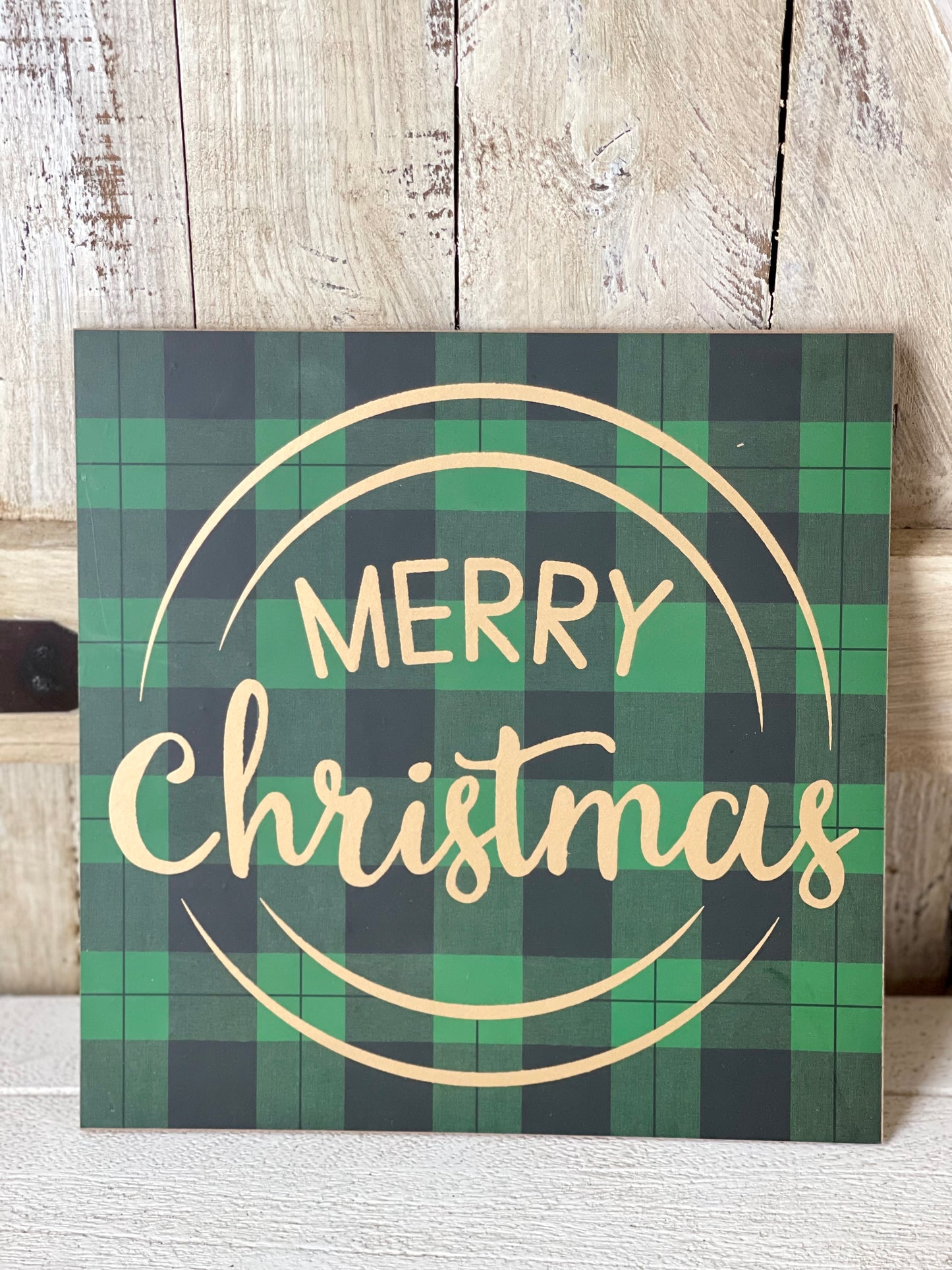 Merry Christmas Check Wooden Sign