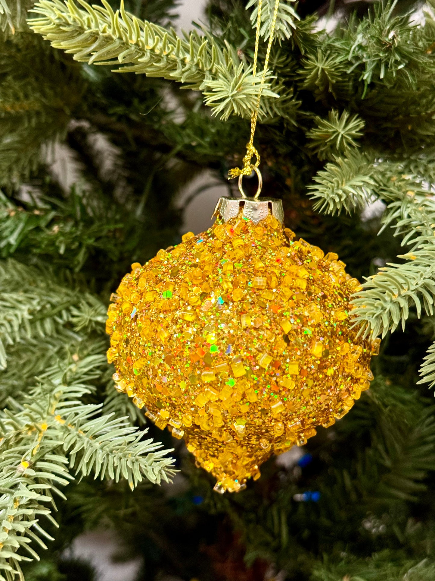 Gold Glitter Beaded Ornament Three Assorted