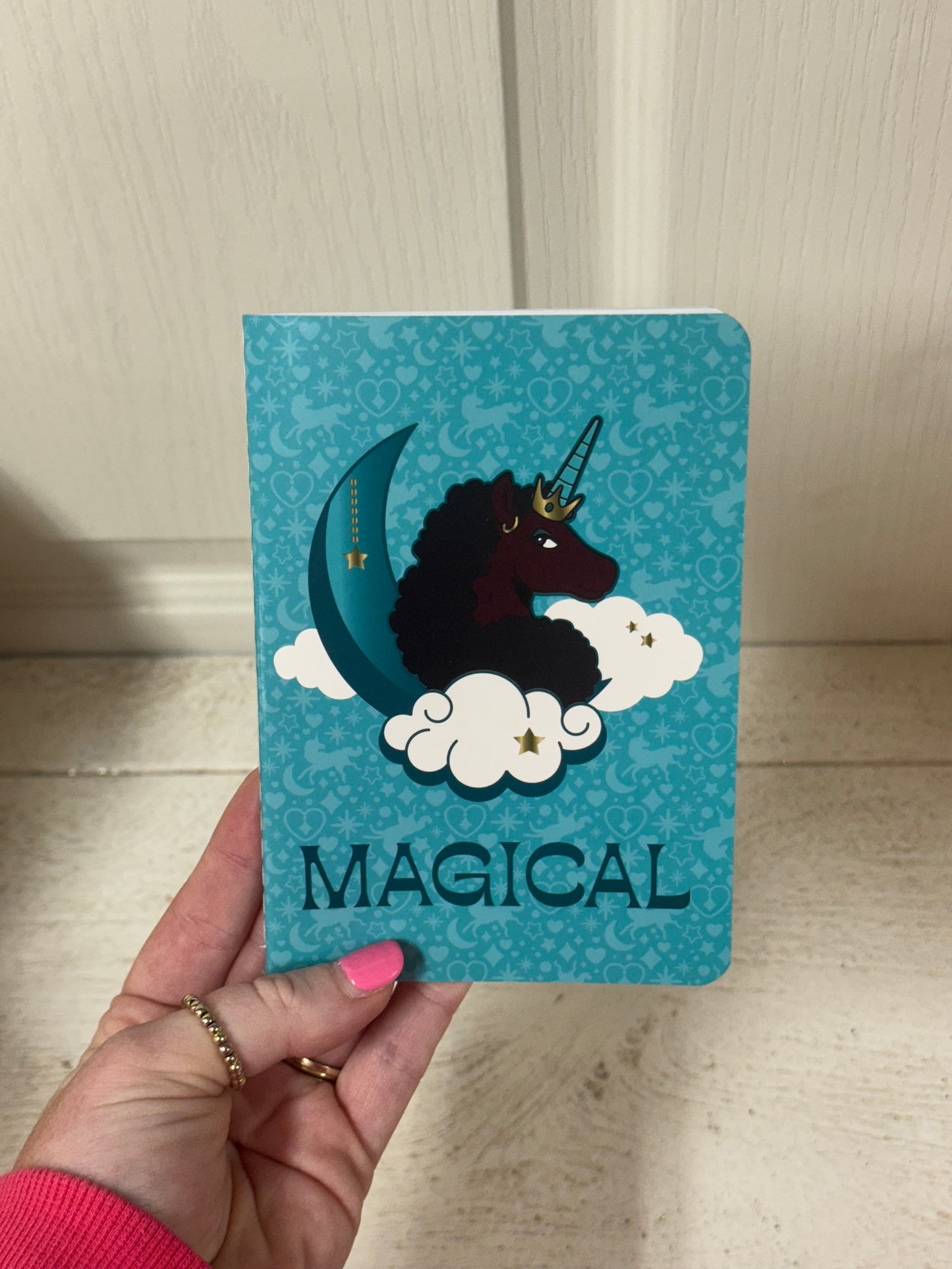 Magical Blue Afro Unicorn Handheld Notebook