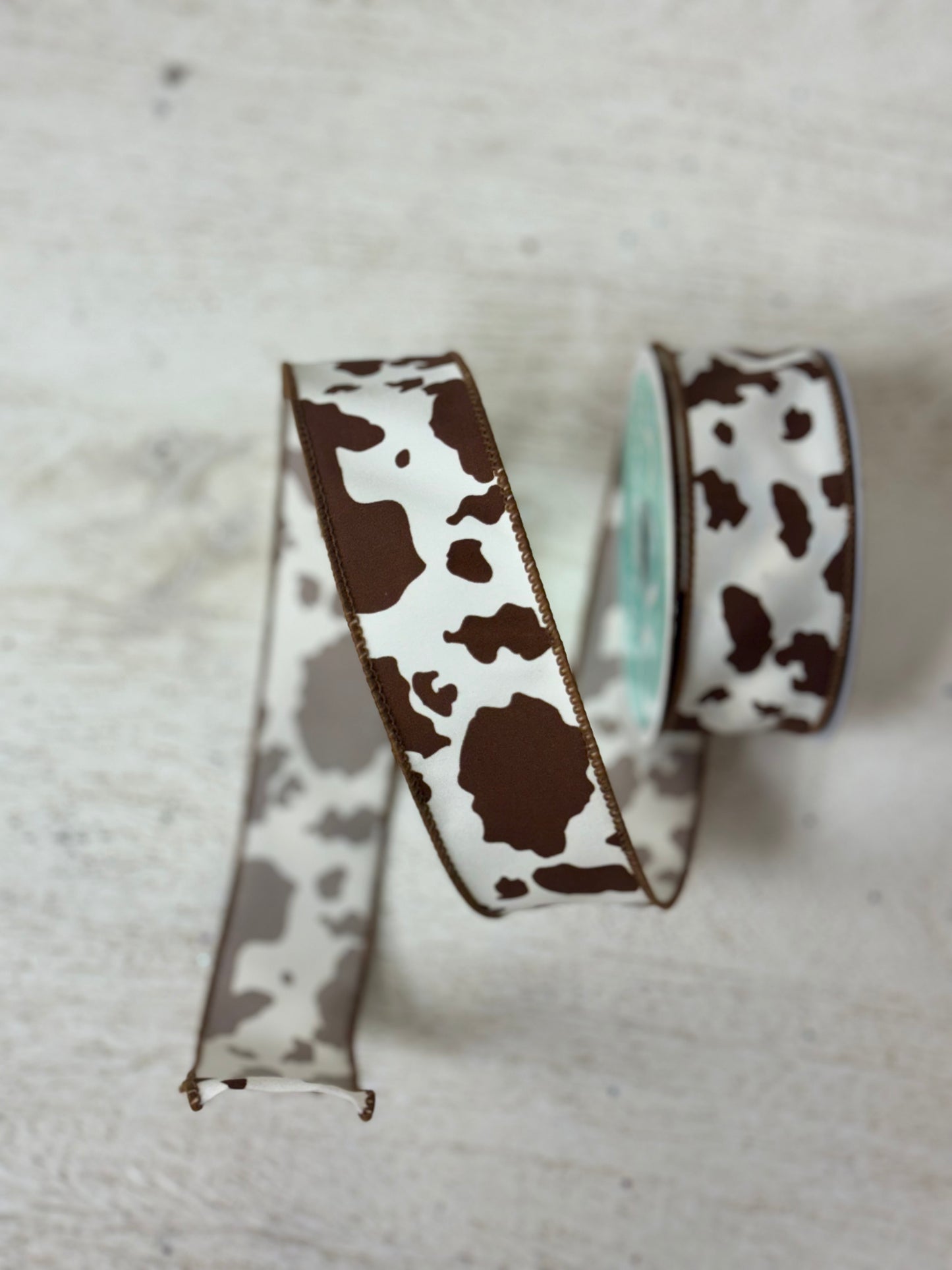 1.5 Inch By 10 Yard Brown And White Cow Print Ribbon