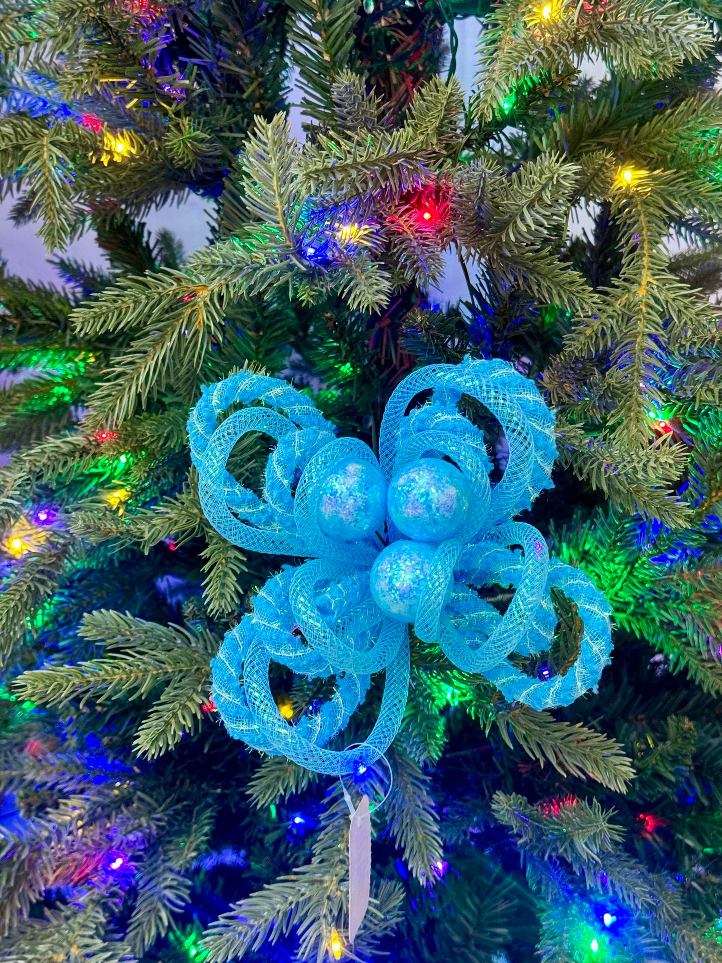 12 Inch Turquoise Snowdrift Tinsel Glitter Ball Pick