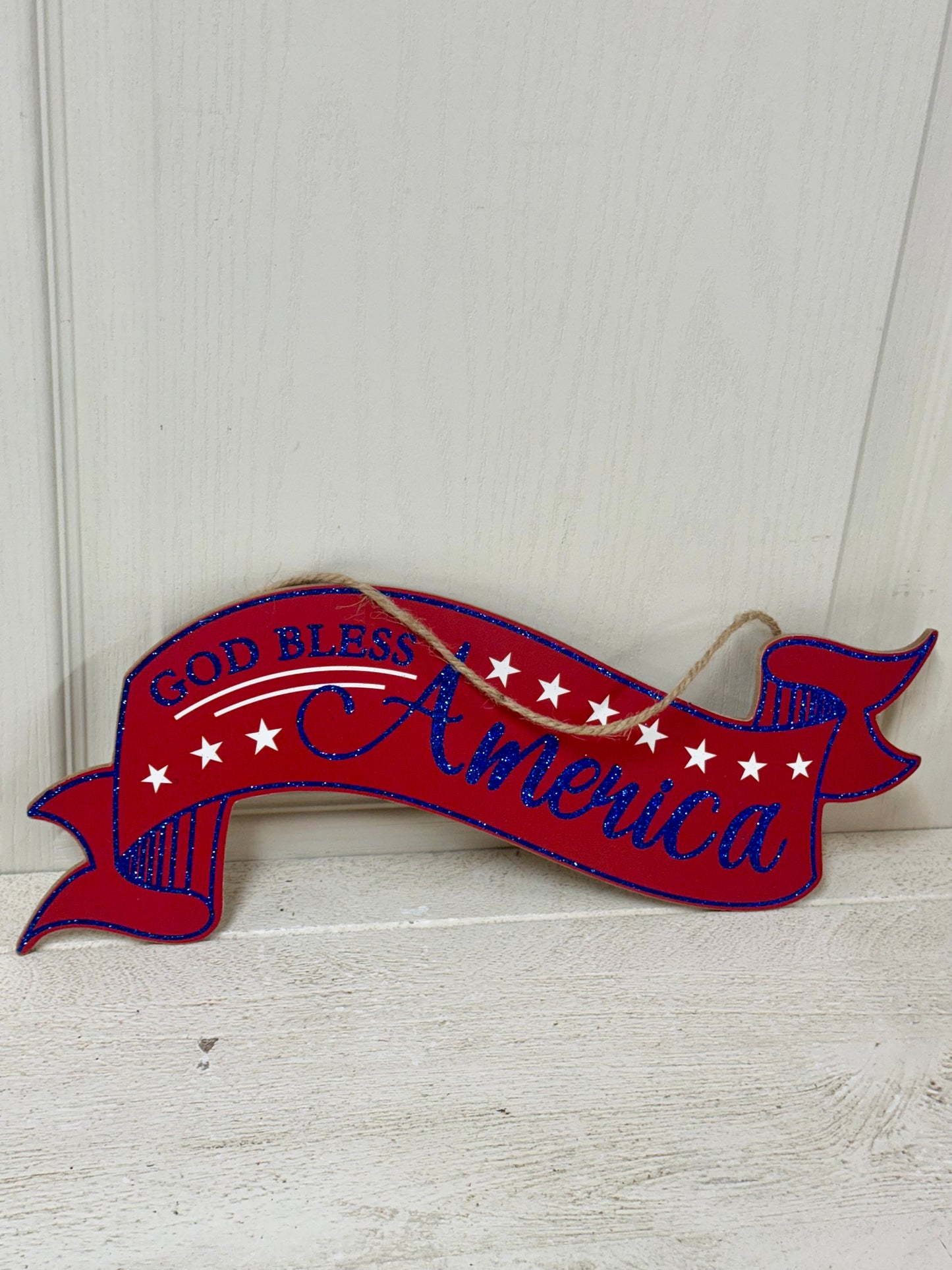 God Bless America Glitter Wood Banner Sign