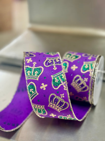 2.5 Inch By 10 Yard Purple Mardi Gras Crown Ribbon