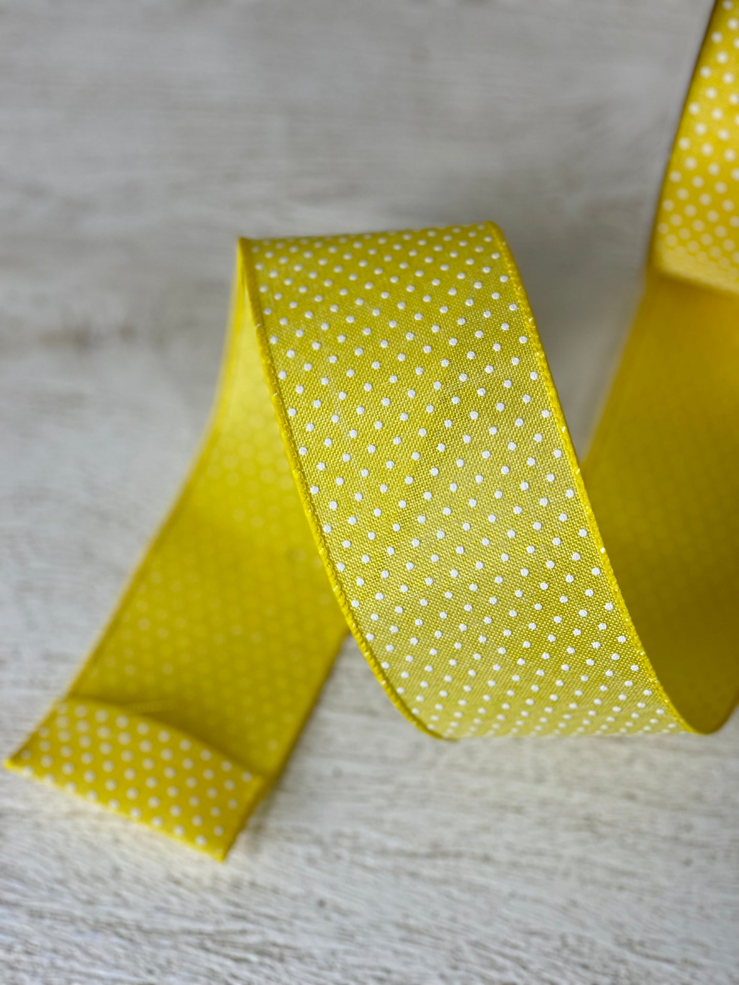 2.5 Inch By 10 Yard Yellow Base With White Microdots Ribbon