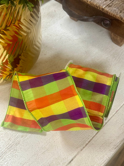 4 Inch By 10 Yard Bright Grand Dupioni Check Ribbon
