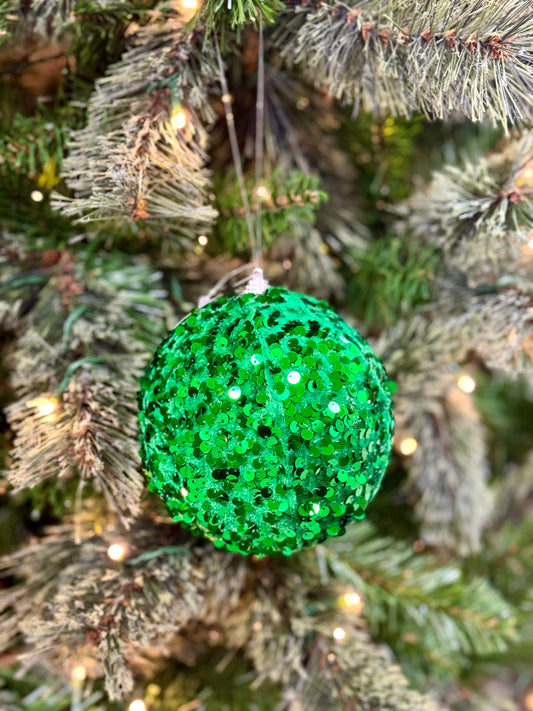 4.75 Inch Green Fabulous Fur Sequin Ball Ornament