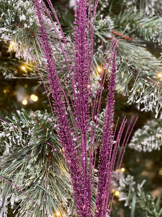 34 Inch Plum Glitter Mica Triple Spiked Grass Spray