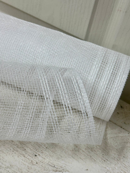 10.25 Inch By 10 Yard White Faux Jute Border Stripe Mesh