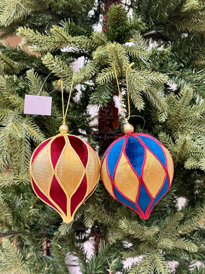 6 Inch Velvet Harlequin Onion Ornament Two Styles