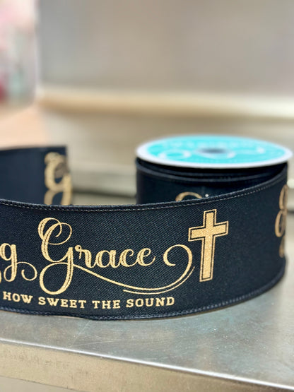 2.5 Inch By 10 Yard Gold And Black Amazing Grace Ribbon