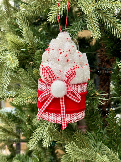 Red And White Cupcake Or Ice Cream Cone Ornament