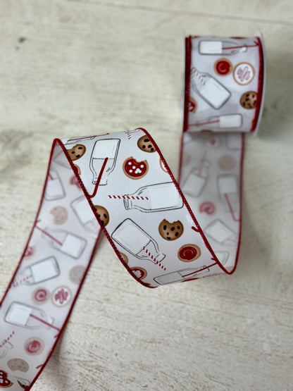 2.5 Inch By 10 Yard Red And White Milk And Cookies Ribbon