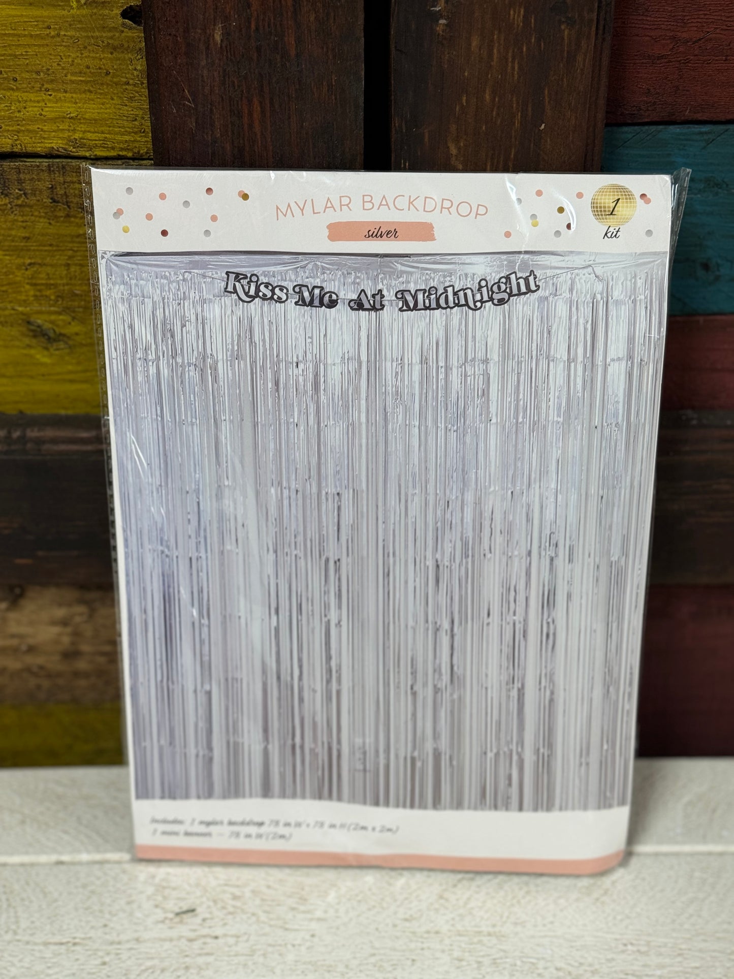 Kiss Me At Midnight Silver Mylar Backdrop