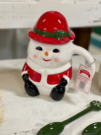 Mr. Christmas Set Of Two Nostalgic Snowman Mugs With Lids And Spoons