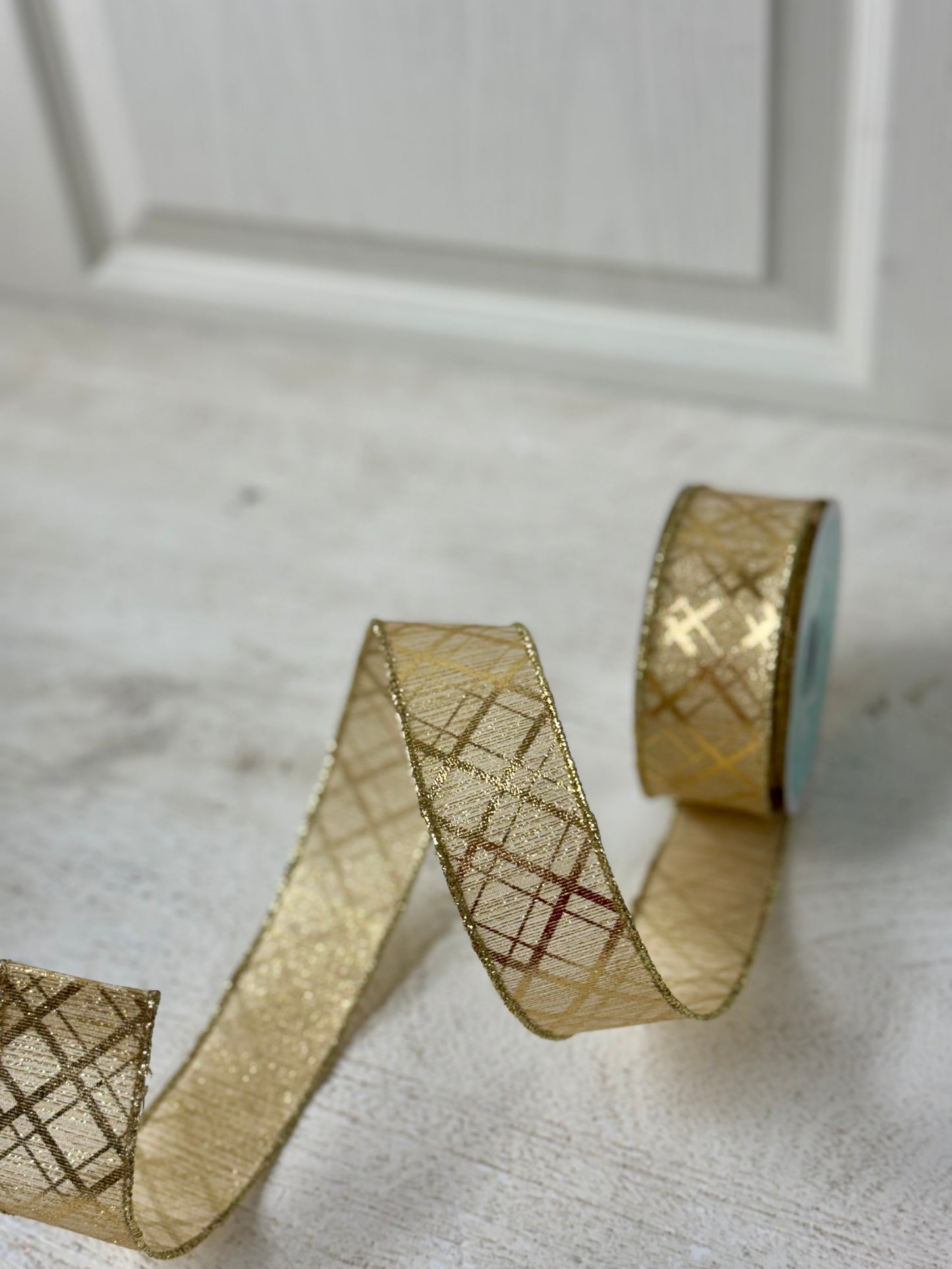 1.5 Inch By 10 Yard Gold Metallic Diagonal Lines Ribbon