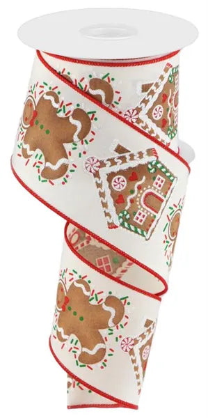 2.5 Inch By 10 Yard Gingerbread Man And House Ribbon