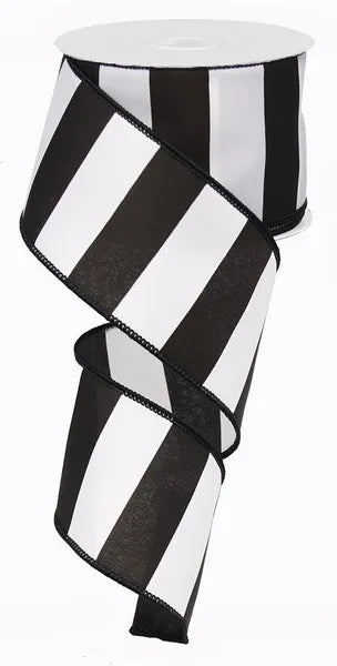2.5 Inch By 10 Yard Black And White Wide Stripe Ribbon