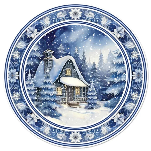 12 Inch Winter Cabin Scene Metal Sign