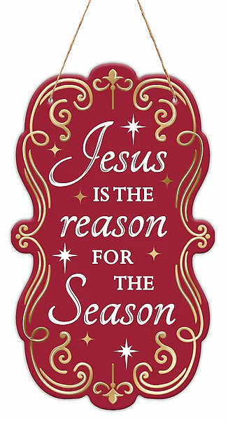 11.5 Inch Red And Gold Jesus Is The Reason Metal Sign