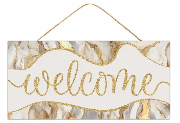 12.5 Inch Glitter Welcome Marble Wood Sign