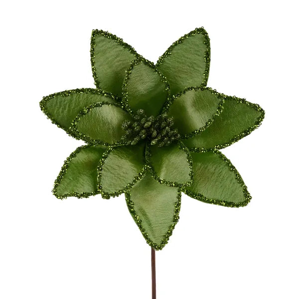 20 Inch Lime Green Satin Glitter Poinsettia