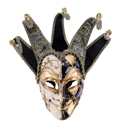 13.25 Inch Black White And Gold Jester Mask