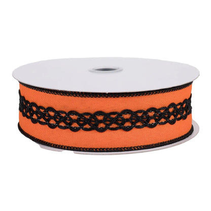 1.5 Inch By 10 Yard Orange And Black Lace On Faux Royal Ribbon