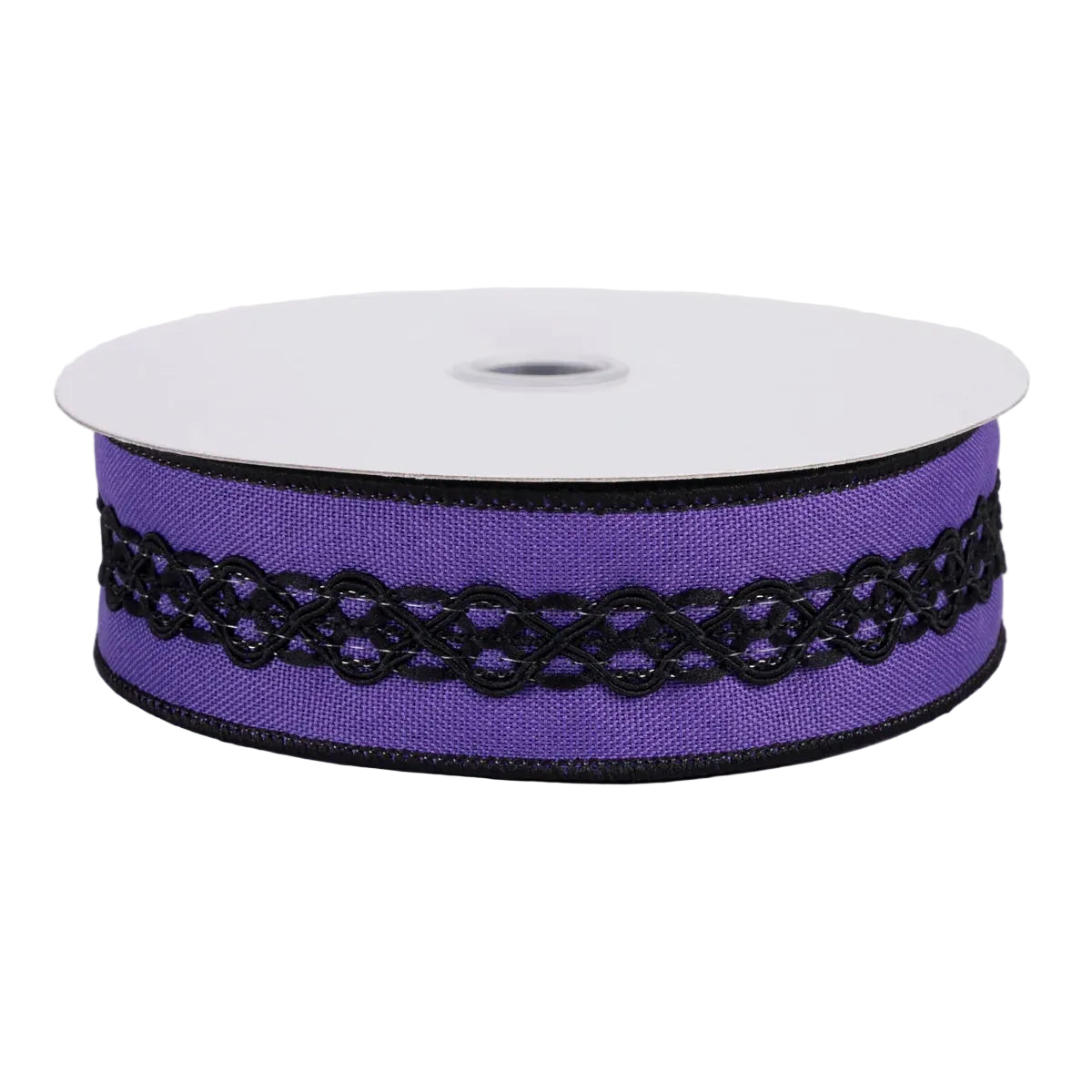 1.5 Inch By 10 Yard Purple And Black Lace On Faux Royal Ribbon