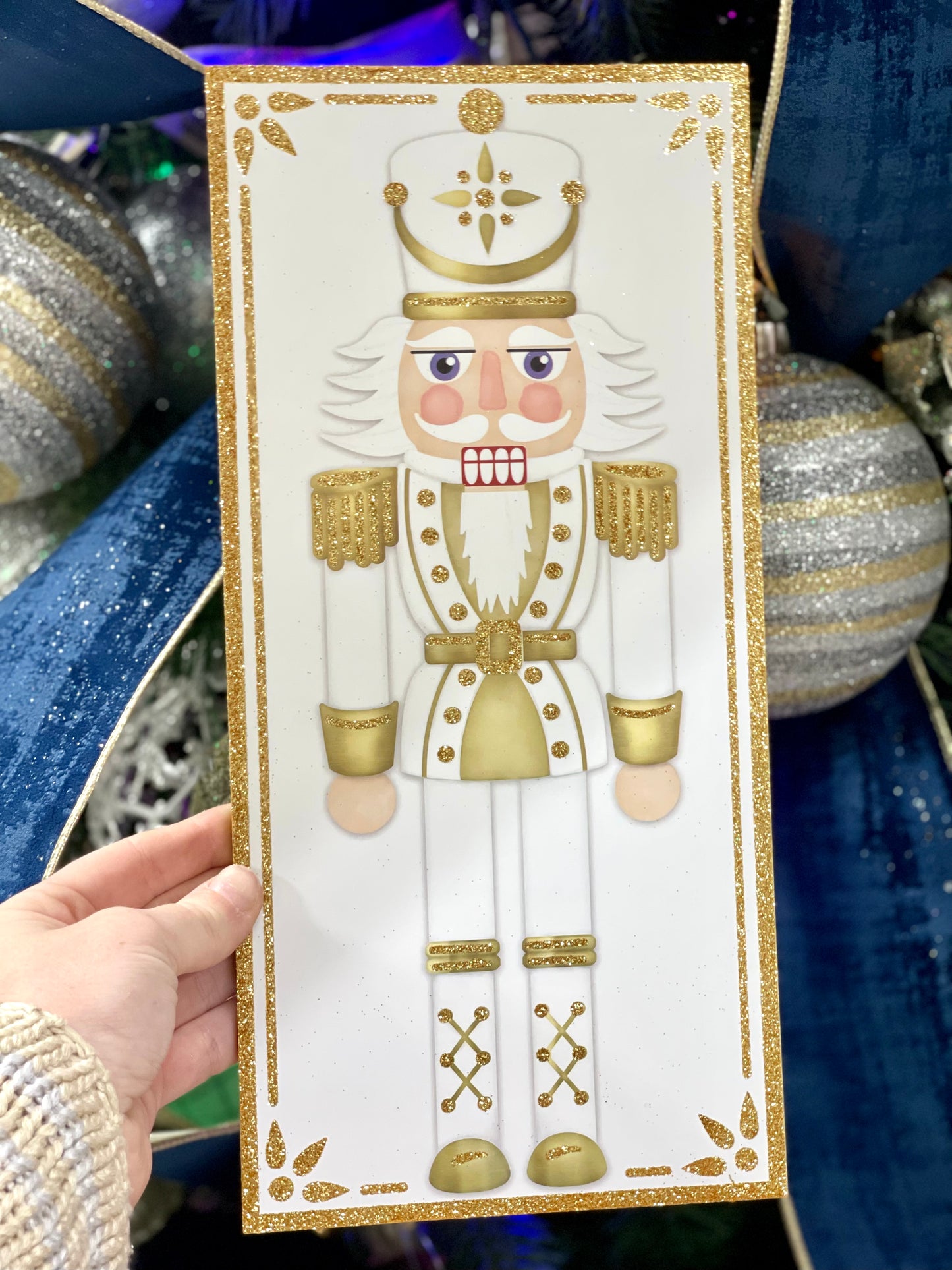 12.5 Inch Gold And White Wooden Nutcracker Sign