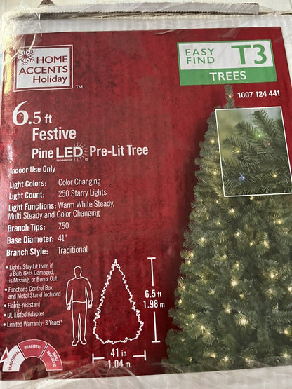 6.5ft Festive Pine LED Pre-Lit Home Accents Holiday Tree Open Box