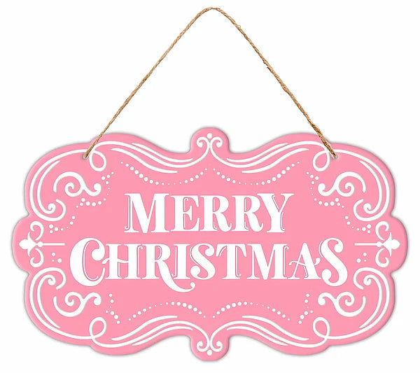 11.5 Inch Pink And White Merry Christmas Sign