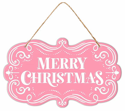 11.5 Inch Pink And White Merry Christmas Sign