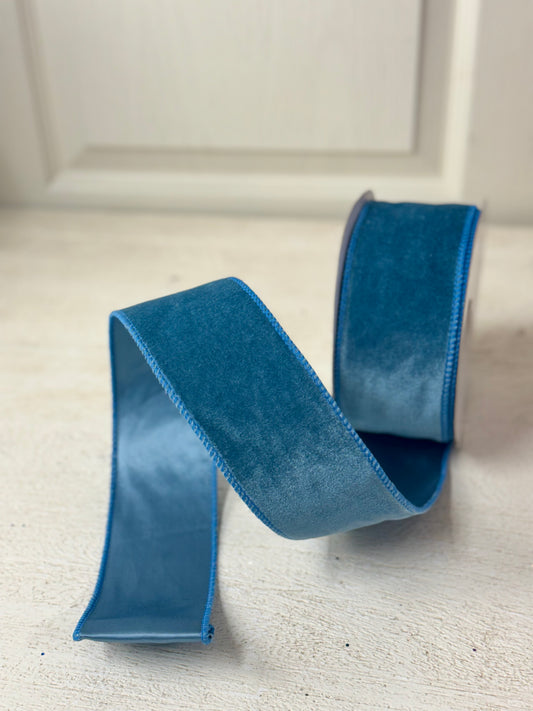 2.5 Inch By 10 Yard Smoke Blue Velvet Ribbon With Satin Backing