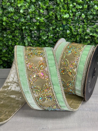 Farrisilk 3.5 Inch By 5 Yard Mint Iridescent Butterly Ribbon