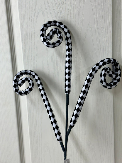 31 Inch Black And White Harlequin Curly Spray