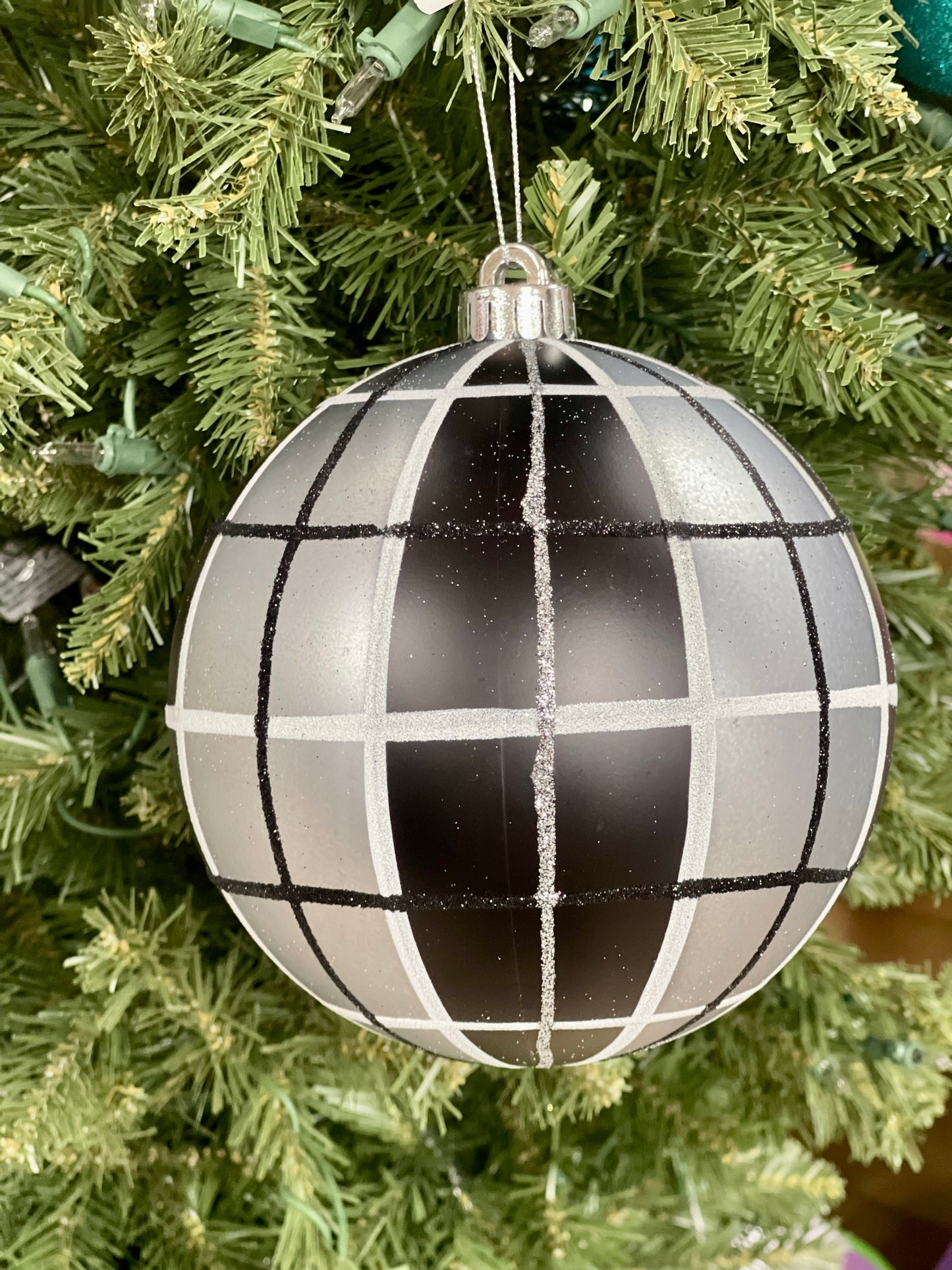 6 Inch Black White And Silver Ornament Ball