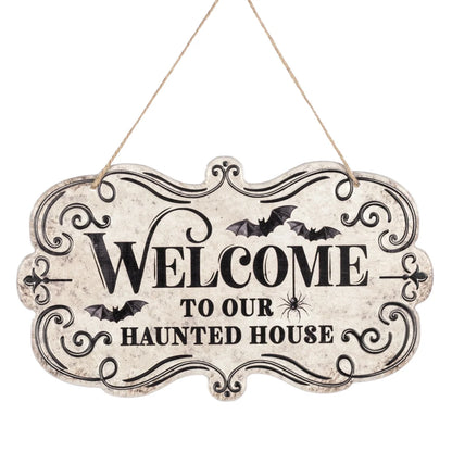 11.5 Inch Welcome To Our Haunted House Metal Sign