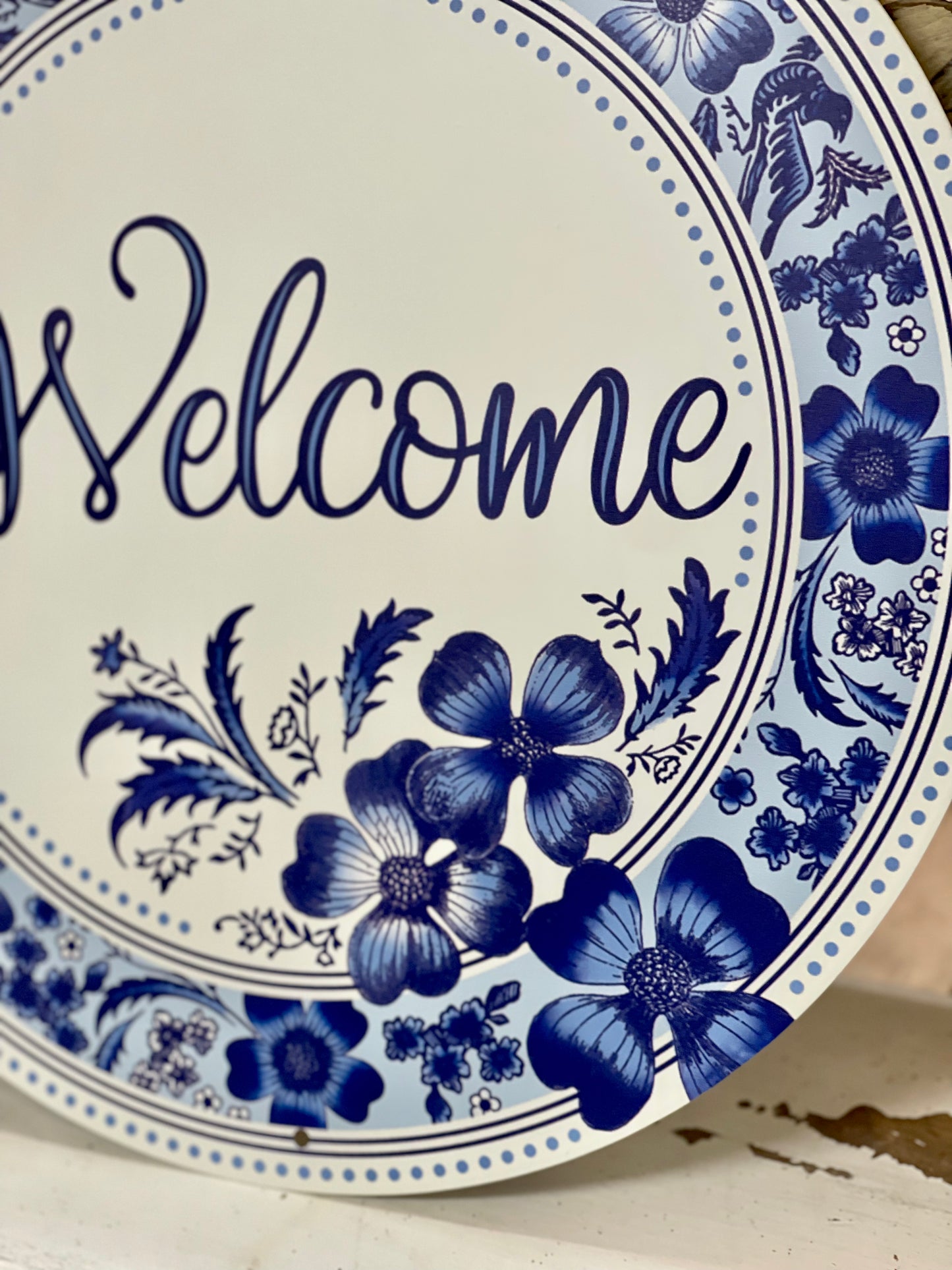 12 Inch Welcome Blue Watercolor Floral Metal Sign