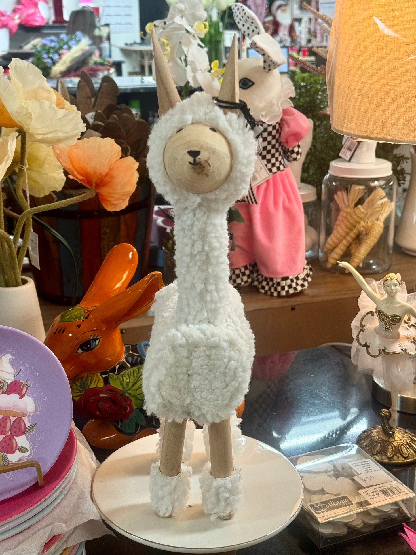 16 Inch Ivory Fur Standing Llama